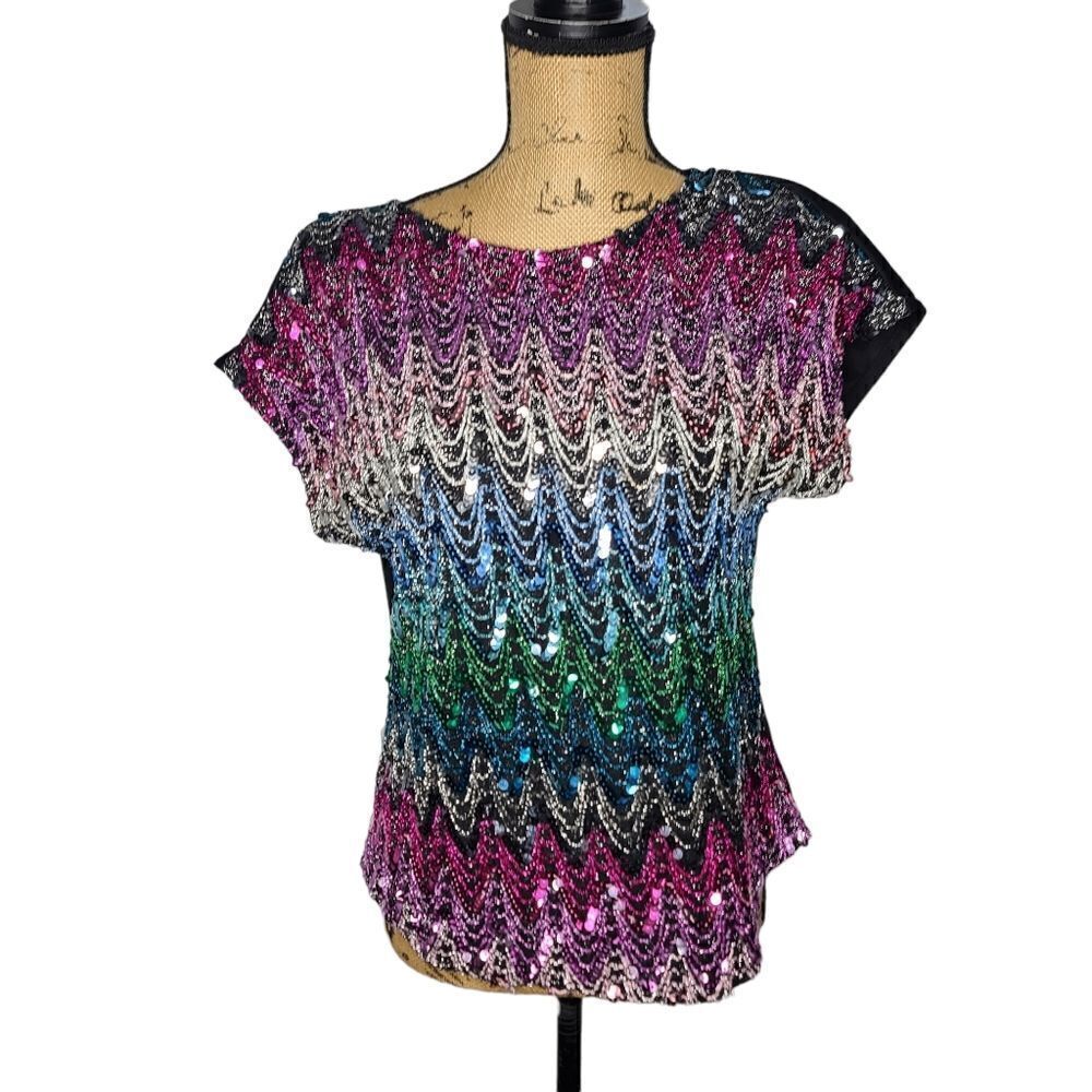 Vintage 80s Colorful Mermaid Sequin Shirt